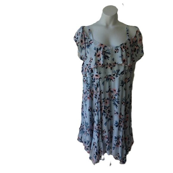 Torrid dress size 2 ( 2X) , cold shoulder, light blue with pink flowers, lined, - Picture 1 of 16